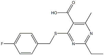 2-ethyl-4-[(4-fluorobenzyl)thio]-6-methylpyrimidine-5-carboxylic acid Struktur