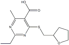 2-ethyl-4-methyl-6-[(tetrahydrofuran-2-ylmethyl)thio]pyrimidine-5-carboxylic acid Struktur