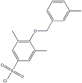 3,5-dimethyl-4-[(3-methylphenyl)methoxy]benzene-1-sulfonyl chloride Struktur