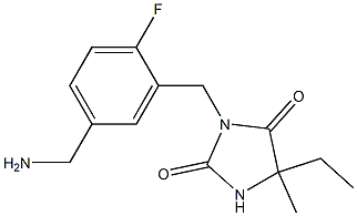 3-{[5-(aminomethyl)-2-fluorophenyl]methyl}-5-ethyl-5-methylimidazolidine-2,4-dione Struktur