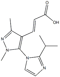 3-{1,3-dimethyl-5-[2-(propan-2-yl)-1H-imidazol-1-yl]-1H-pyrazol-4-yl}prop-2-enoic acid Struktur