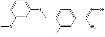 3-fluoro-N'-hydroxy-4-{[(3-methoxyphenyl)sulfanyl]methyl}benzene-1-carboximidamide Struktur