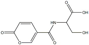 3-hydroxy-2-{[(2-oxo-2H-pyran-5-yl)carbonyl]amino}propanoic acid Struktur