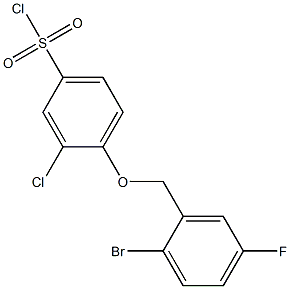 4-[(2-bromo-5-fluorophenyl)methoxy]-3-chlorobenzene-1-sulfonyl chloride Struktur