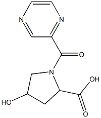 4-hydroxy-1-(pyrazin-2-ylcarbonyl)pyrrolidine-2-carboxylic acid Struktur