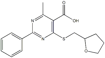 4-methyl-2-phenyl-6-[(tetrahydrofuran-2-ylmethyl)thio]pyrimidine-5-carboxylic acid Struktur