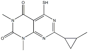 5-mercapto-1,3-dimethyl-7-(2-methylcyclopropyl)pyrimido[4,5-d]pyrimidine-2,4(1H,3H)-dione Struktur