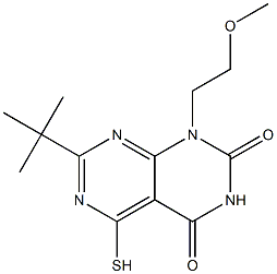 7-tert-butyl-5-mercapto-1-(2-methoxyethyl)pyrimido[4,5-d]pyrimidine-2,4(1H,3H)-dione Struktur