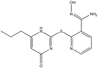 N'-hydroxy-2-[(4-oxo-6-propyl-1,4-dihydropyrimidin-2-yl)sulfanyl]pyridine-3-carboximidamide Struktur