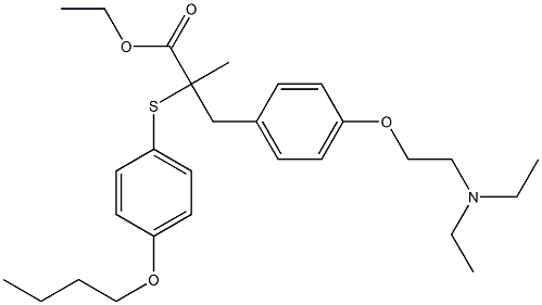 ETHYL 2-(4-BUTOXYPHENYLTHIO)-3-(4-(2-(DIETHYLAMINO)ETHOXY)PHENYL)-2-METHYLPROPANOATE Struktur