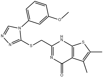 Thieno[2,3-d]pyrimidin-4(1H)-one,  2-[[[4-(3-methoxyphenyl)-4H-1,2,4-triazol-3-yl]thio]methyl]-5,6-dimethyl- Struktur