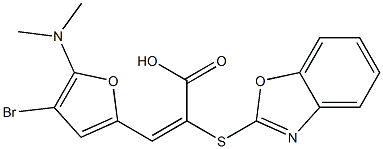 2-Propenoic  acid,  2-(2-benzoxazolylthio)-3-[4-bromo-5-(dimethylamino)-2-furanyl]-,  (2E)- Struktur