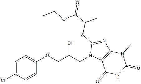 ethyl 2-({7-[3-(4-chlorophenoxy)-2-hydroxypropyl]-3-methyl-2,6-dioxo-2,3,6,7-tetrahydro-1H-purin-8-yl}sulfanyl)propanoate Struktur