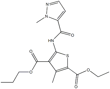 2-ethyl 4-propyl 3-methyl-5-{[(1-methyl-1H-pyrazol-5-yl)carbonyl]amino}-2,4-thiophenedicarboxylate Struktur