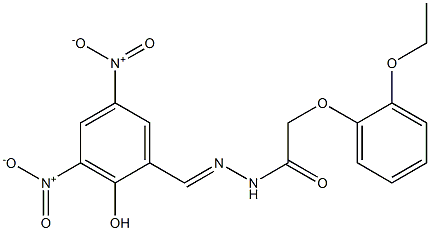 2-(2-ethoxyphenoxy)-N'-{2-hydroxy-3,5-dinitrobenzylidene}acetohydrazide Struktur