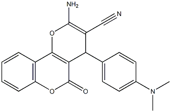 2-amino-4-[4-(dimethylamino)phenyl]-5-oxo-4H,5H-pyrano[3,2-c]chromene-3-carbonitrile Struktur