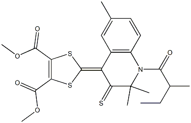 dimethyl 2-(2,2,6-trimethyl-1-(2-methylbutanoyl)-3-thioxo-2,3-dihydro-4(1H)-quinolinylidene)-1,3-dithiole-4,5-dicarboxylate Struktur