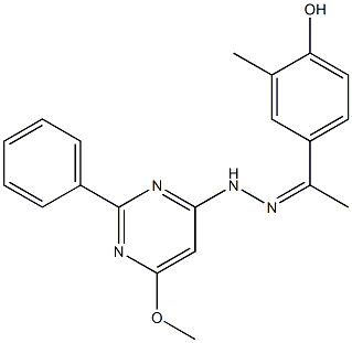 1-(4-hydroxy-3-methylphenyl)ethanone (6-methoxy-2-phenyl-4-pyrimidinyl)hydrazone Struktur