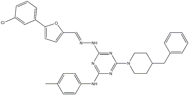 5-(3-chlorophenyl)-2-furaldehyde [4-(4-benzyl-1-piperidinyl)-6-(4-toluidino)-1,3,5-triazin-2-yl]hydrazone Struktur