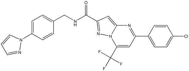 5-(4-chlorophenyl)-N-[4-(1H-pyrazol-1-yl)benzyl]-7-(trifluoromethyl)pyrazolo[1,5-a]pyrimidine-2-carboxamide Struktur