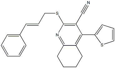 2-(cinnamylsulfanyl)-4-(2-thienyl)-5,6,7,8-tetrahydro-3-quinolinecarbonitrile Struktur