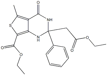 2-Ethoxycarbonylmethyl-7-ethoxycarbonyl-5-methyl-2-phenyl-1,2,3,4-tetrahydrothieno[3,4-d]pyrimidin-4-one Struktur