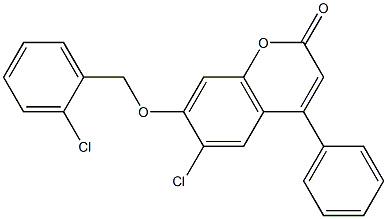 6-chloro-7-[(2-chlorobenzyl)oxy]-4-phenyl-2H-chromen-2-one Struktur