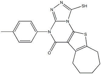 4-(4-methylphenyl)-1-sulfanyl-7,8,9,10-tetrahydro-6H-cyclohepta[4,5]thieno[3,2-e][1,2,4]triazolo[4,3-a]pyrimidin-5(4H)-one Struktur