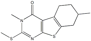 3,7-dimethyl-2-(methylsulfanyl)-5,6,7,8-tetrahydro[1]benzothieno[2,3-d]pyrimidin-4(3H)-one Struktur