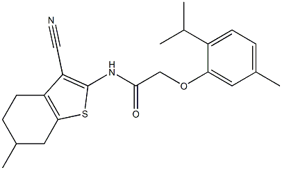 N-(3-cyano-6-methyl-4,5,6,7-tetrahydro-1-benzothien-2-yl)-2-(2-isopropyl-5-methylphenoxy)acetamide Struktur