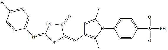 4-[3-({2-[(4-fluorophenyl)imino]-4-oxo-1,3-thiazolidin-5-ylidene}methyl)-2,5-dimethyl-1H-pyrrol-1-yl]benzenesulfonamide Struktur