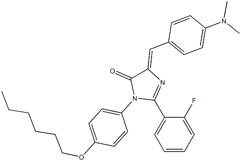 5-[4-(dimethylamino)benzylidene]-2-(2-fluorophenyl)-3-[4-(hexyloxy)phenyl]-3,5-dihydro-4H-imidazol-4-one Struktur