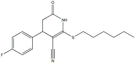 4-(4-fluorophenyl)-2-(hexylsulfanyl)-6-oxo-1,4,5,6-tetrahydro-3-pyridinecarbonitrile Struktur