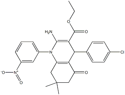 ethyl 2-amino-4-(4-chlorophenyl)-1-{3-nitrophenyl}-7,7-dimethyl-5-oxo-1,4,5,6,7,8-hexahydro-3-quinolinecarboxylate Struktur