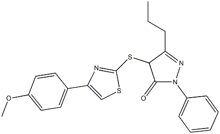 4-{[4-(4-methoxyphenyl)-1,3-thiazol-2-yl]sulfanyl}-2-phenyl-5-propyl-2,4-dihydro-3H-pyrazol-3-one Struktur