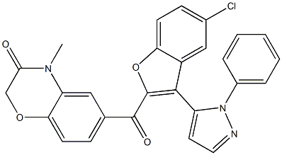 6-{[5-chloro-3-(1-phenyl-1H-pyrazol-5-yl)-1-benzofuran-2-yl]carbonyl}-4-methyl-2H-1,4-benzoxazin-3(4H)-one Struktur