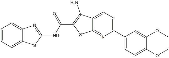 3-amino-N-(1,3-benzothiazol-2-yl)-6-(3,4-dimethoxyphenyl)thieno[2,3-b]pyridine-2-carboxamide Struktur