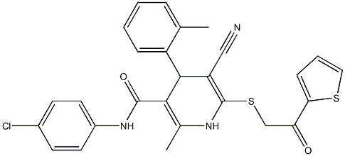 N-(4-chlorophenyl)-5-cyano-2-methyl-4-(2-methylphenyl)-6-{[2-oxo-2-(2-thienyl)ethyl]sulfanyl}-1,4-dihydro-3-pyridinecarboxamide Struktur