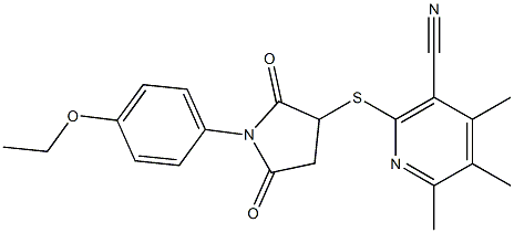 2-{[1-(4-ethoxyphenyl)-2,5-dioxo-3-pyrrolidinyl]sulfanyl}-4,5,6-trimethylnicotinonitrile Struktur