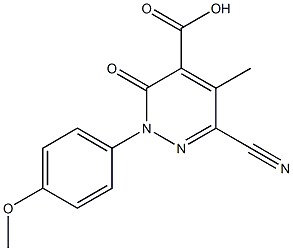 6-cyano-2-(4-methoxyphenyl)-5-methyl-3-oxo-2,3-dihydro-4-pyridazinecarboxylic acid Struktur