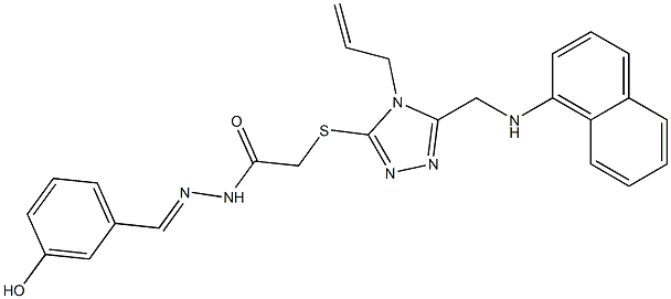 2-({4-allyl-5-[(1-naphthylamino)methyl]-4H-1,2,4-triazol-3-yl}sulfanyl)-N'-(3-hydroxybenzylidene)acetohydrazide Struktur