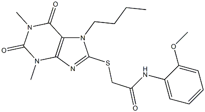 2-[(7-butyl-1,3-dimethyl-2,6-dioxo-2,3,6,7-tetrahydro-1H-purin-8-yl)sulfanyl]-N-(2-methoxyphenyl)acetamide Struktur