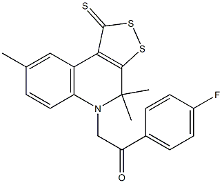 1-(4-fluorophenyl)-2-(4,4,8-trimethyl-1-thioxo-1,4-dihydro-5H-[1,2]dithiolo[3,4-c]quinolin-5-yl)ethanone Struktur