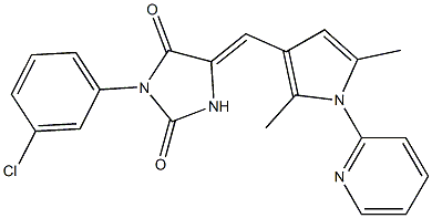 3-(3-chlorophenyl)-5-{[2,5-dimethyl-1-(2-pyridinyl)-1H-pyrrol-3-yl]methylene}-2,4-imidazolidinedione Struktur