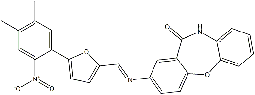 2-{[(5-{2-nitro-4,5-dimethylphenyl}-2-furyl)methylene]amino}dibenzo[b,f][1,4]oxazepin-11(10H)-one Struktur