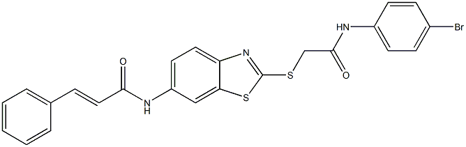 N-(2-{[2-(4-bromoanilino)-2-oxoethyl]sulfanyl}-1,3-benzothiazol-6-yl)-3-phenylacrylamide Struktur