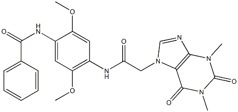 N-(4-{[(1,3-dimethyl-2,6-dioxo-1,2,3,6-tetrahydro-7H-purin-7-yl)acetyl]amino}-2,5-dimethoxyphenyl)benzamide Struktur