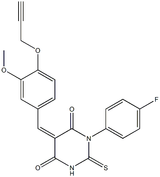 1-(4-fluorophenyl)-5-[3-methoxy-4-(prop-2-ynyloxy)benzylidene]-2-thioxodihydropyrimidine-4,6(1H,5H)-dione Struktur