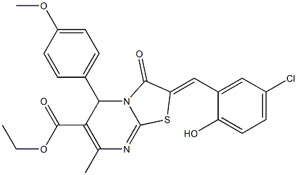 ethyl 2-(5-chloro-2-hydroxybenzylidene)-5-(4-methoxyphenyl)-7-methyl-3-oxo-2,3-dihydro-5H-[1,3]thiazolo[3,2-a]pyrimidine-6-carboxylate Struktur