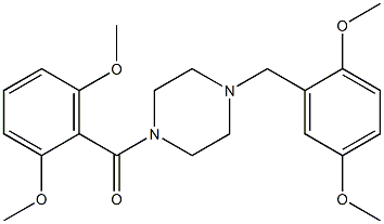 1-{[2,6-bis(methyloxy)phenyl]carbonyl}-4-{[2,5-bis(methyloxy)phenyl]methyl}piperazine Struktur